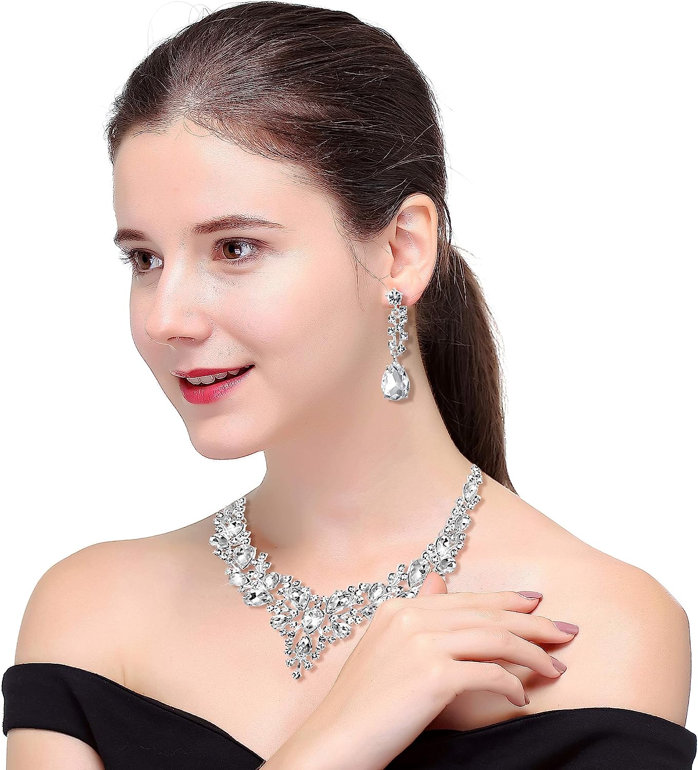 LOYALLOOK Crystal Bridal Jewelry Set for Women Rhinestone Necklace Earrings Bracelet Wedding Bridesmaid Gifts fit with Wedding Dress - Image 7